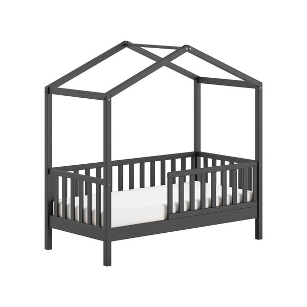 Антрацитно къща детско легло 70x140 cm от масивен бор с включена подматрачна рамка DALLAS – Vipack-image-3