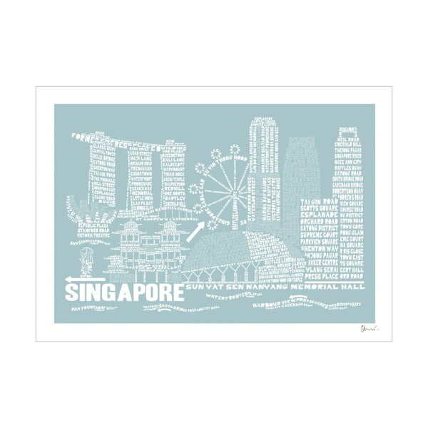 Plakát Singapore Blue&White, 50x70 cm