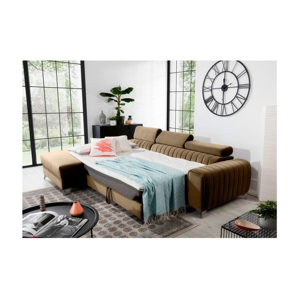 Светлокафяв кадифен разтегателен ъглов диван с място за съхранение (ляв ъгъл) Grayson – ELTAP-image-4