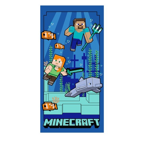 Синя детска кърпа от микрофибър 70x140 cm Minecraft "Underwater Fun" – Jerry Fabrics