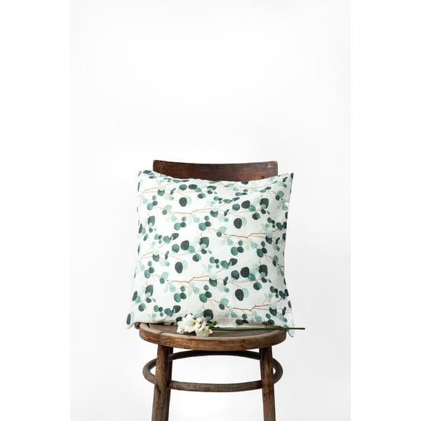 Бяло-зелена ленена калъфка за възглавница Евкалипт, 50 x 50 cm - Linen Tales-image-1