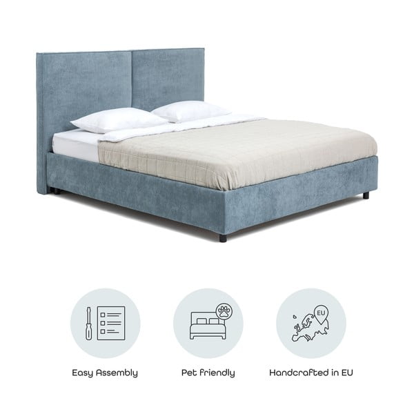 Синьо  тапицирано двойно легло с място за съхранение и включена подматрачна рамка 180x200 cm Myra Bold – Bonami Selection-image-4