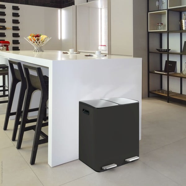 Матово черно стоманено кошче за боклук 2x20 l за рециклиране с педал   Aliya – Spirella-image-1