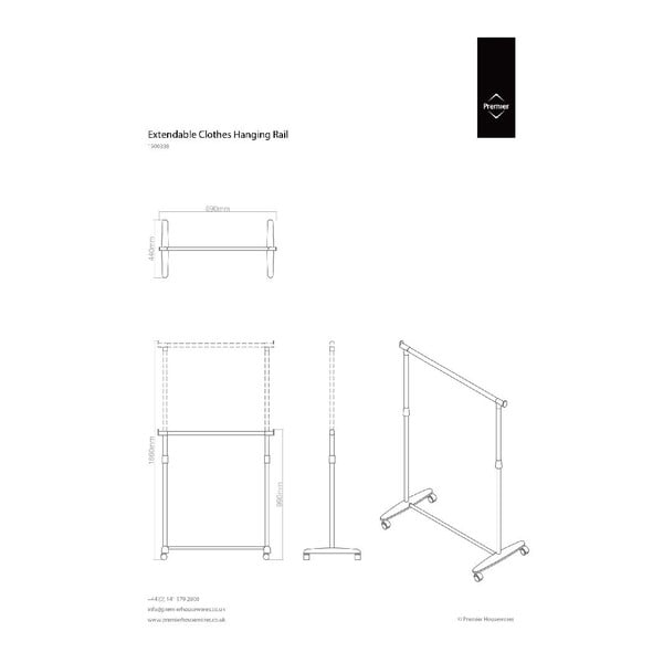 Метална телескопична стойка за дрехи на колелца в сребрист цвят – Premier Housewares-image-4