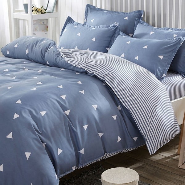 Спално бельо от памучна смес с чаршаф за двойно легло Синьо, 200 x 220 cm Ucgen - Mijolnir