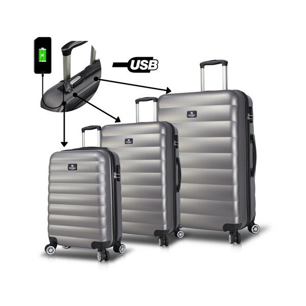 My Valice RESSO Travel Комплект от 3 сиви куфара за пътуване на колелца с USB портове - Myvalice-image-3