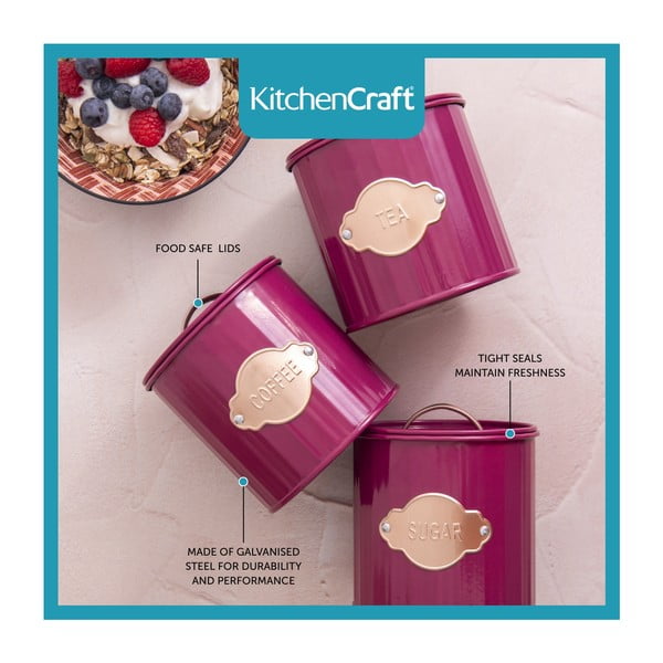 Червени стоманени буркани за храна в комплект от 3 - Kitchen Craft-image-3