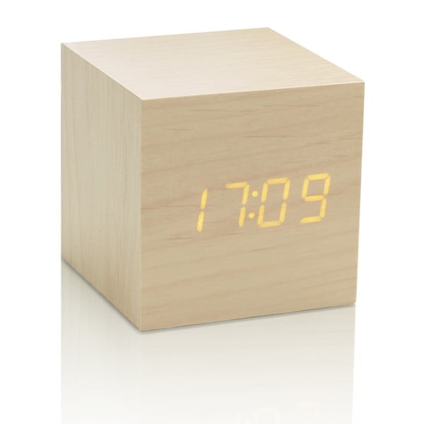 Светлобежов будилник с жълт LED дисплей Cube Click Clock Wooden Cube Click - Gingko