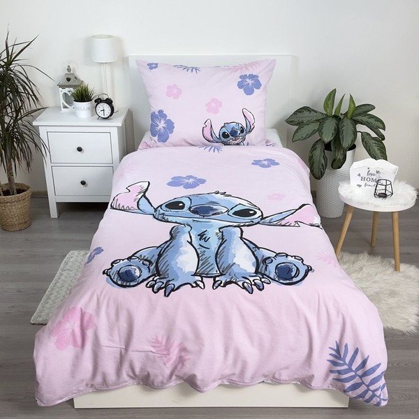 Светлорозово единично  памучно детско спално бельо 140x200 cm Lilo & Stitch "Pink" – Jerry Fabrics-image-1