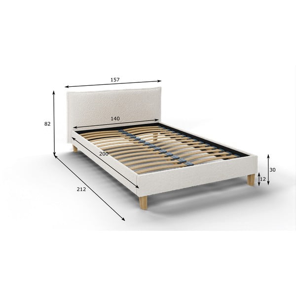 Кремаво тапицирано двойно легло с решетка 140x200 cm Tina - Ropez-image-4