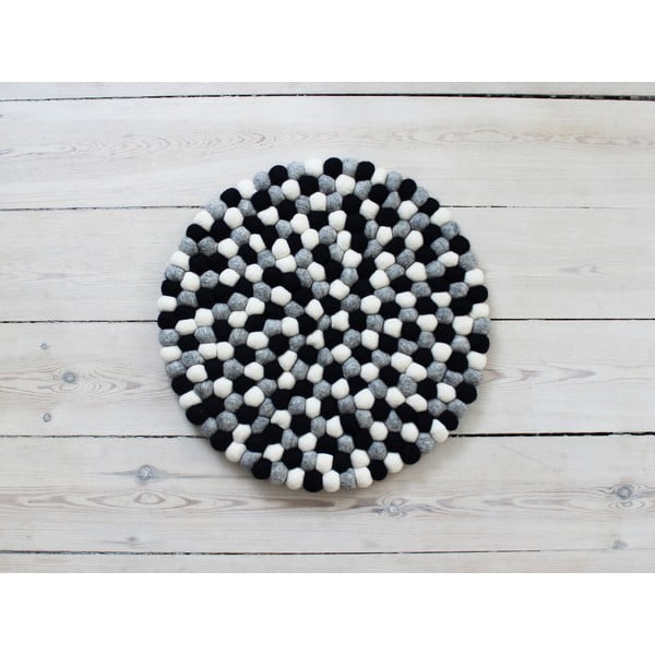 Черно-бяла топка вълна Подложка за стол с топка, ⌀ 39 cm - Wooldot