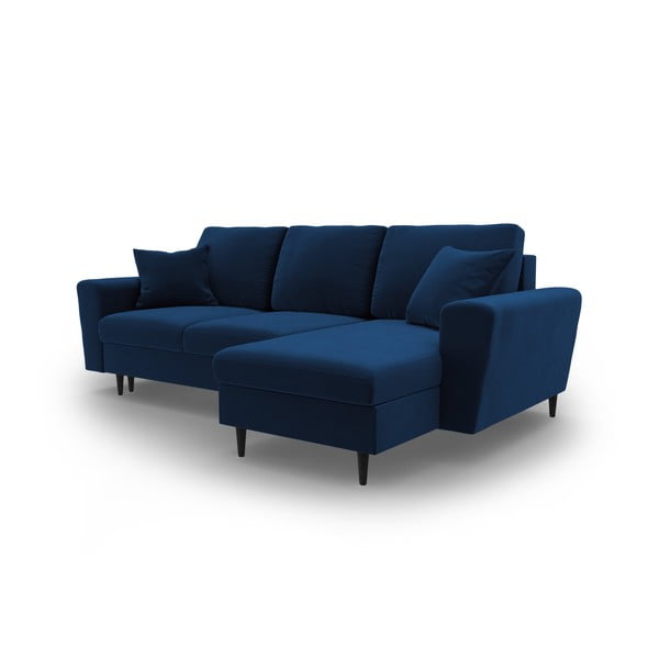 Син кадифен разтегателен ъглов диван с място за съхранение Kyoto – Cosmopolitan Design-image-4