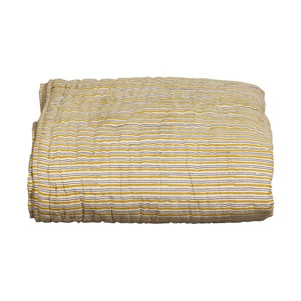 Памучна покривка за двойно легло в цвят горчица 220x265 cm Chevron – BePureHome-image-3