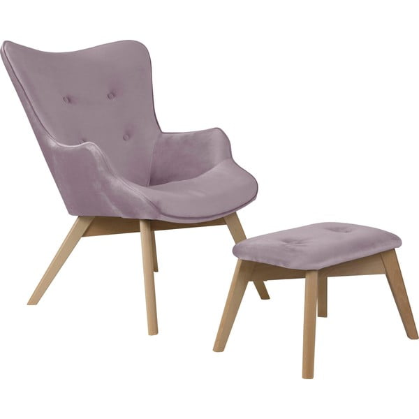 Кадифен фотьойл с табуретка лавандула Niko – Ropez