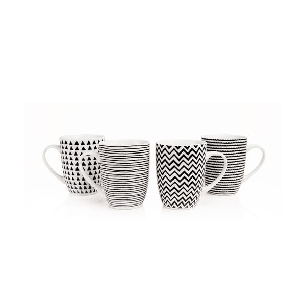 Комплект от 4 черно-бели чаши Geo - Sabichi