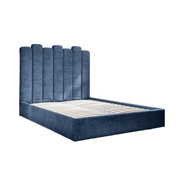 Синьо тапицирано двойно легло с място за съхранение и решетка140x200 cm Dreamy Aurora - Miuform