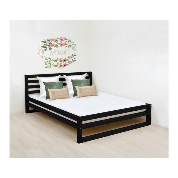 Черно дървено двойно легло DeLuxe, 200 x 190 cm - Benlemi