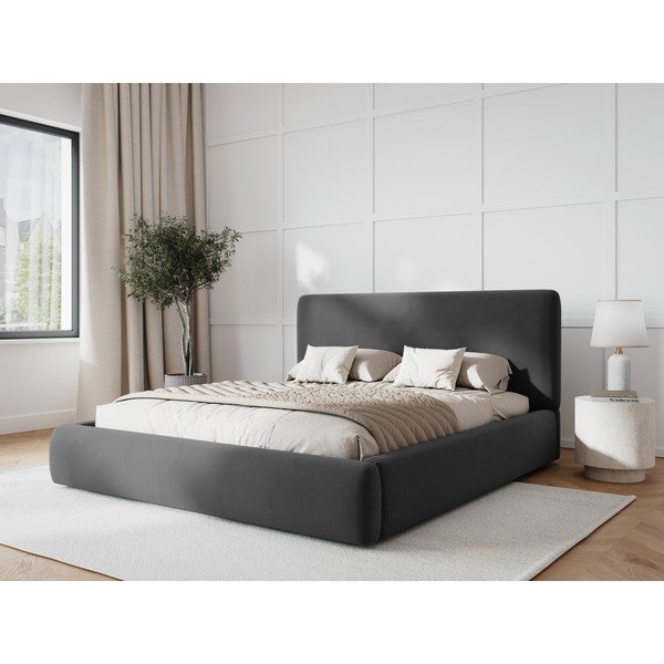 Тъмносиво двойно тапицирано легло с място за съхранение с включена подматрачна рамка 160x200 cm Colonel – Cosmopolitan Design-image-1