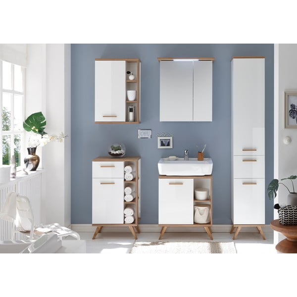 Бял висящ шкаф за баня с огледало 60x72 cm Set 923 - Pelipal-image-3