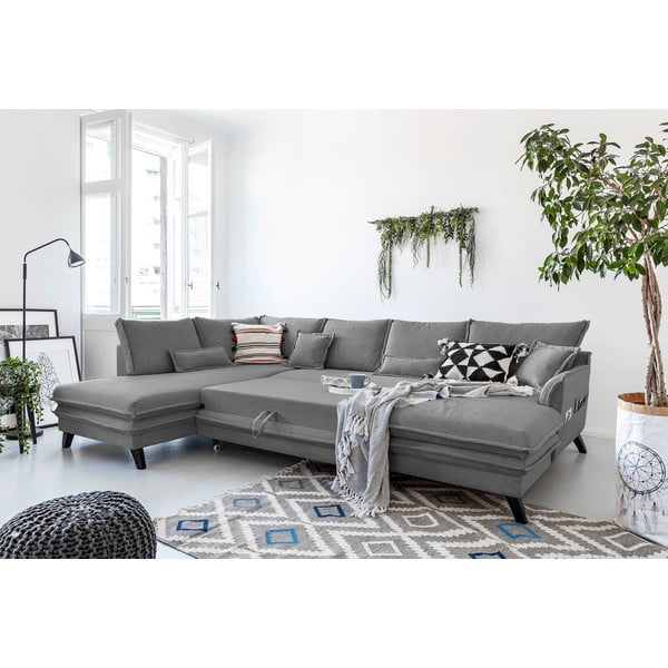 Сив U-образен разтегателен диван, ляв ъгъл Charming Charlie - Miuform-image-4