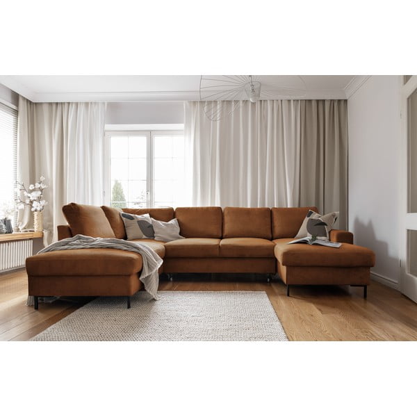 Оранжево-кафяв разтегателен ъглов диван от рипсено кадифе (ляв ъгъл) Lofty Lilly – Miuform-image-4