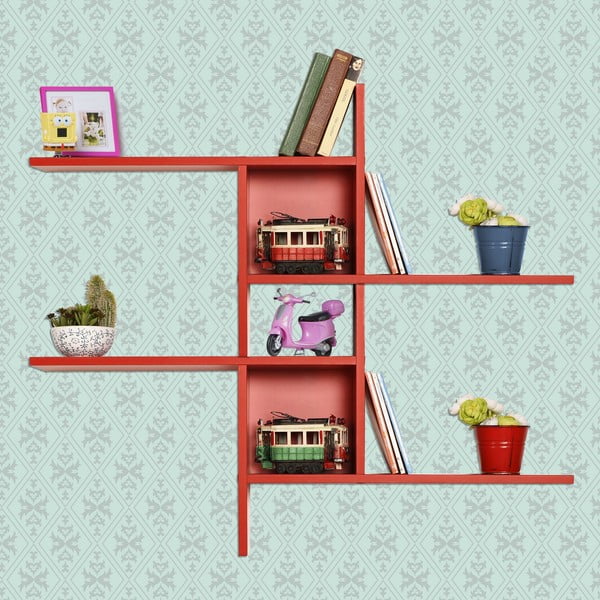 Червен  стенен рафт на няколко нива 100 cm Cross – Kalune Design-image-1