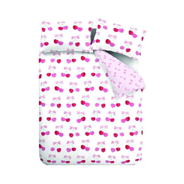 Бяло-розово единично  спално бельо 135x200 cm Cherries and Bows – Catherine Lansfield