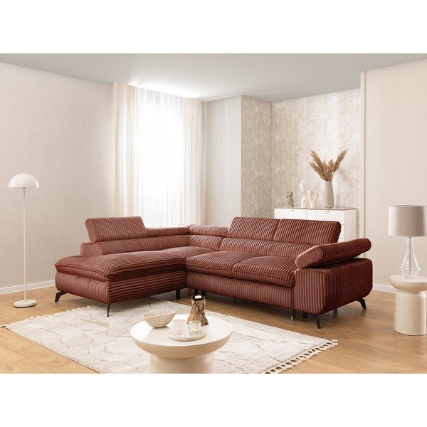 Теракотен ъглов диван от рипсено кадифе (ляв ъгъл/L форма) Marbeya  – Ropez-image-1