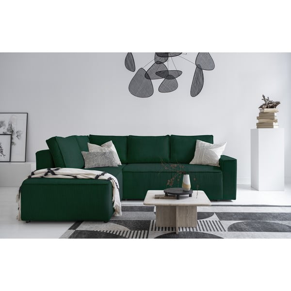 Тъмнозелен разтегателен ъглов диван от рипсено кадифе (ляв ъгъл) Brave Dave – Miuform-image-1