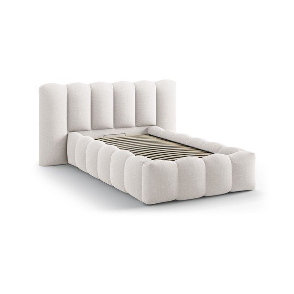 Кремаво единично легло 90x200 cm тапицирано с място за съхранение с включена подматрачна рамка Lupine – Micadoni -image-2