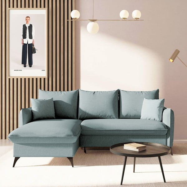 Светлосин разтегателен ъглов диван с място за съхранение (ляв ъгъл) Brim – Rodier-image-1