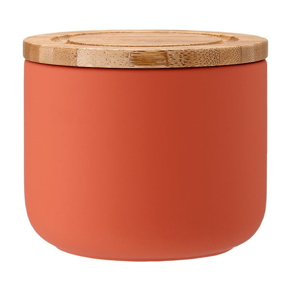 Оранжев керамичен буркан с бамбуков капак Stak, височина 9 cm - Ladelle
