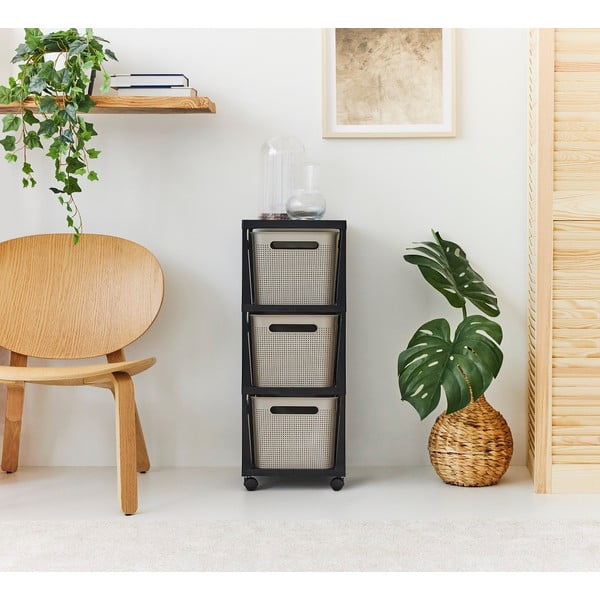 Черна/бежова пластмасова подвижна етажерка 30x77 cm Brisen - Rotho-image-1