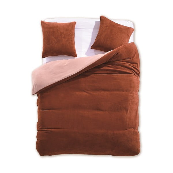 Розово-кафяво микрофибърно спално бельо за единично/разширено легло 155x220 cm Furry - AmeliaHome
