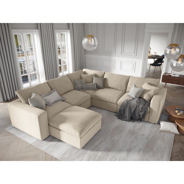 Бежова реверсивна ъглова част от модулен диван от велур Galaxy - Windsor & Co Sofas-image-4