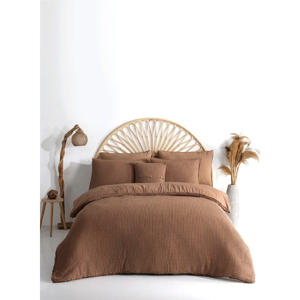 Кафяво единично  спално бельо от памук Renforcé 140x200 cm Waffle Striped – Mila Home Luxury