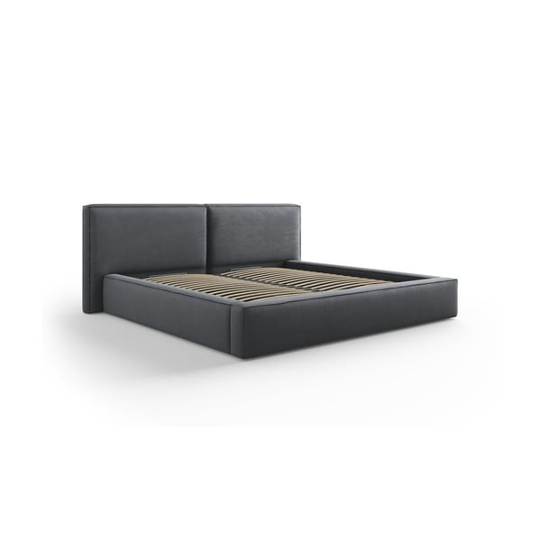 Тъмносиво тапицирано двойно легло с място за съхранение и решетка 200x200 cm Arendal - Cosmopolitan Design