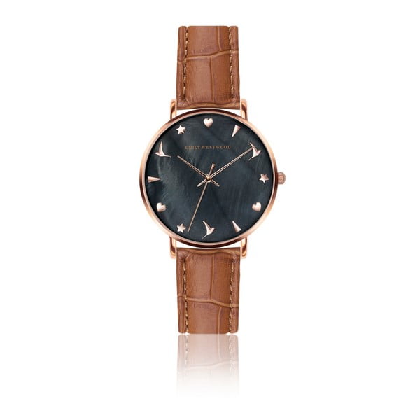 Дамски часовник със светлокафява каишка от естествена кожа Croco - Emily Westwood