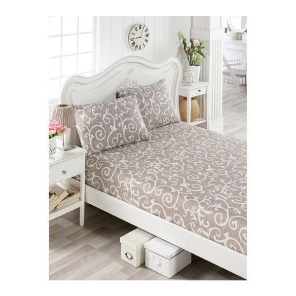 Комплект чаршафи за единично легло Cantejo Punteja от памук в бежово и 2 калъфки за възглавници, 100 x 200 cm - Mijolnir