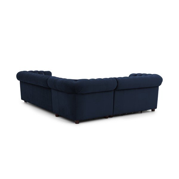 Син кадифен сгъваем ъглов диван (ляв ъгъл/L форма) York Blik – Ropez-image-3