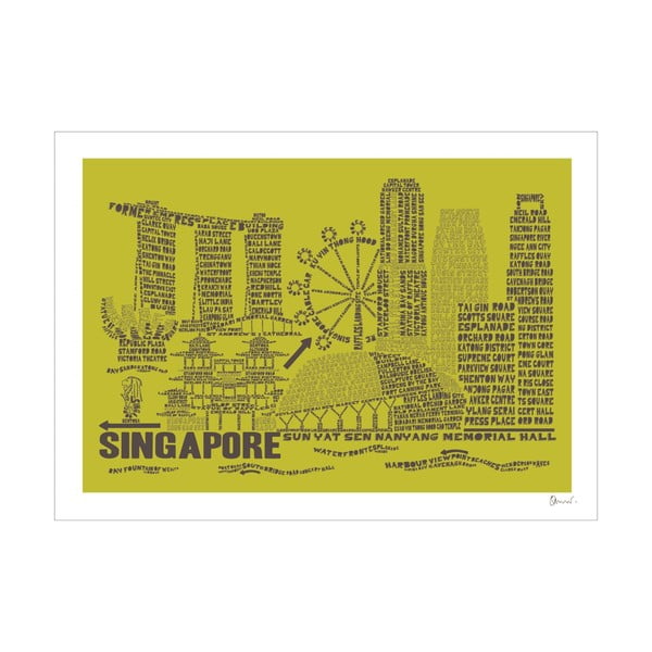 Plakát Singapore Green&Grey, 50x70 cm