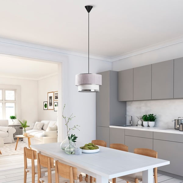 Сиво и сребристо висящо осветително тяло с текстилен абажур ø 30 cm Cake – Opviq lights-image-1