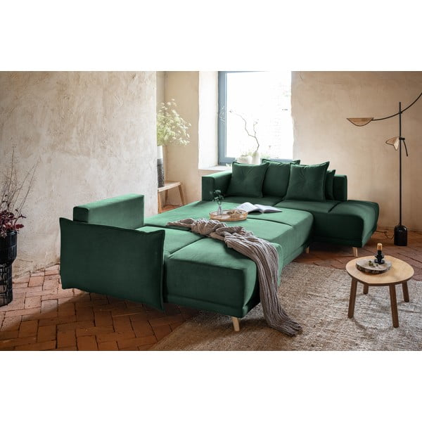 Зелен ъглов диван от велур (десен ъгъл/U-образна форма) Lazy Lukka - Miuform-image-4