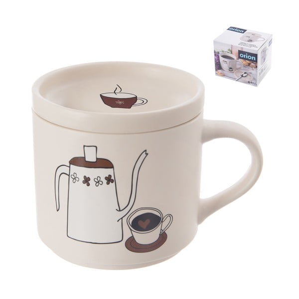 Бяла порцеланова чаша с капак 450 ml – Orion-image-2