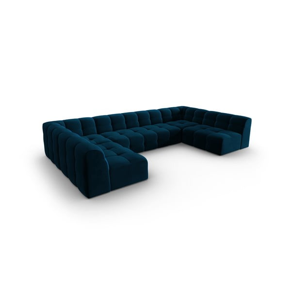 Тъмносин ъглов диван от кадифе (U-образен) Kendal - Micadoni Home-image-3
