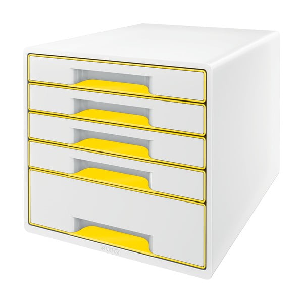 Бяло-жълта кутия за чекмеджета CUBE, 5 чекмеджета WOW - Leitz