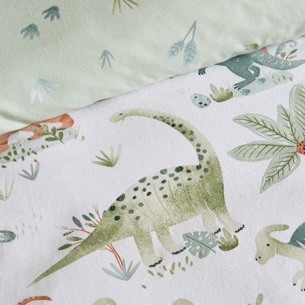 Кремав еластичен единичен фланелен детски чаршаф 90x190 cm Brushed Sleepy Saurus Dino – Catherine Lansfield-image-1