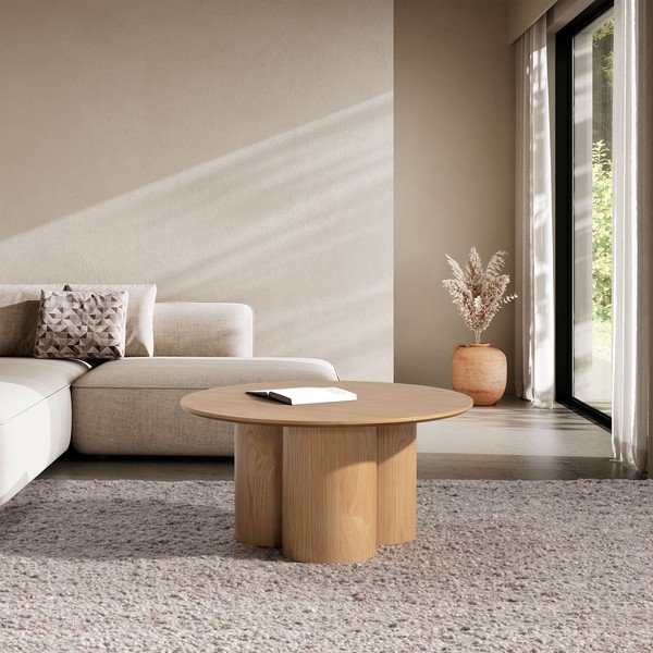 Кръгла масичка за кафе от декор от дъб  в естествен цвят ø 80 cm Lua – MOME-image-1