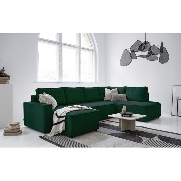 Тъмнозелен разтегателен ъглов диван от рипсено кадифе (десен ъгъл/"U" форма) Brave Dave – Miuform-image-2