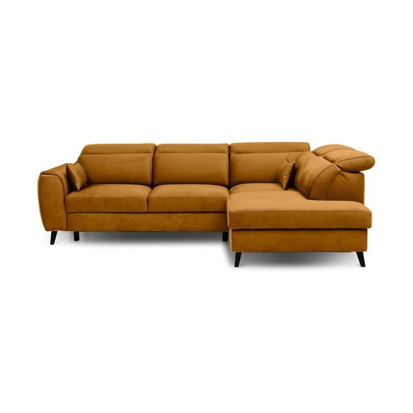 Жълт кадифен разтегателен ъглов диван с място за съхранение (десен ъгъл L форма) Noble – ELTAP